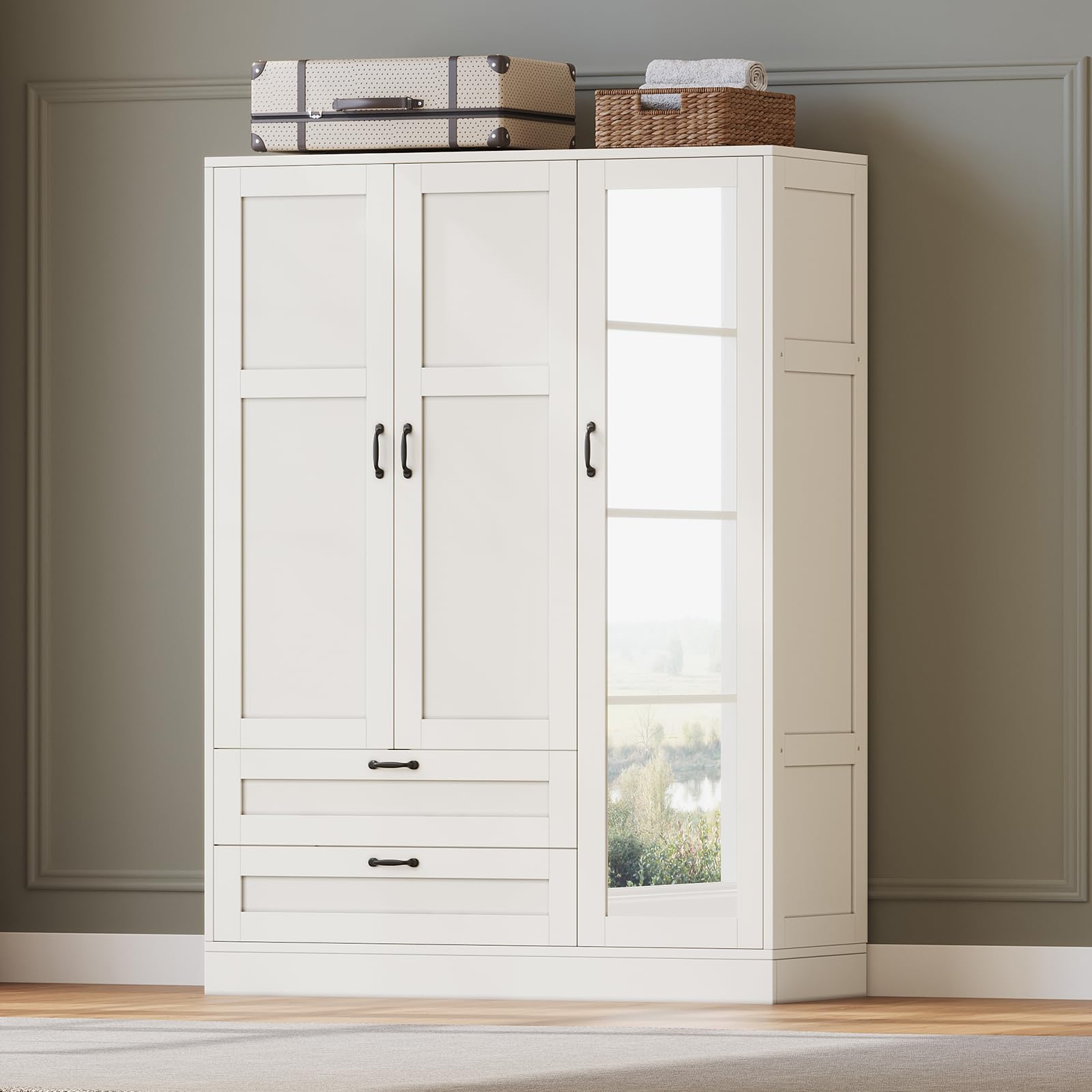 Wooden Armoire with Mirror and Storage
