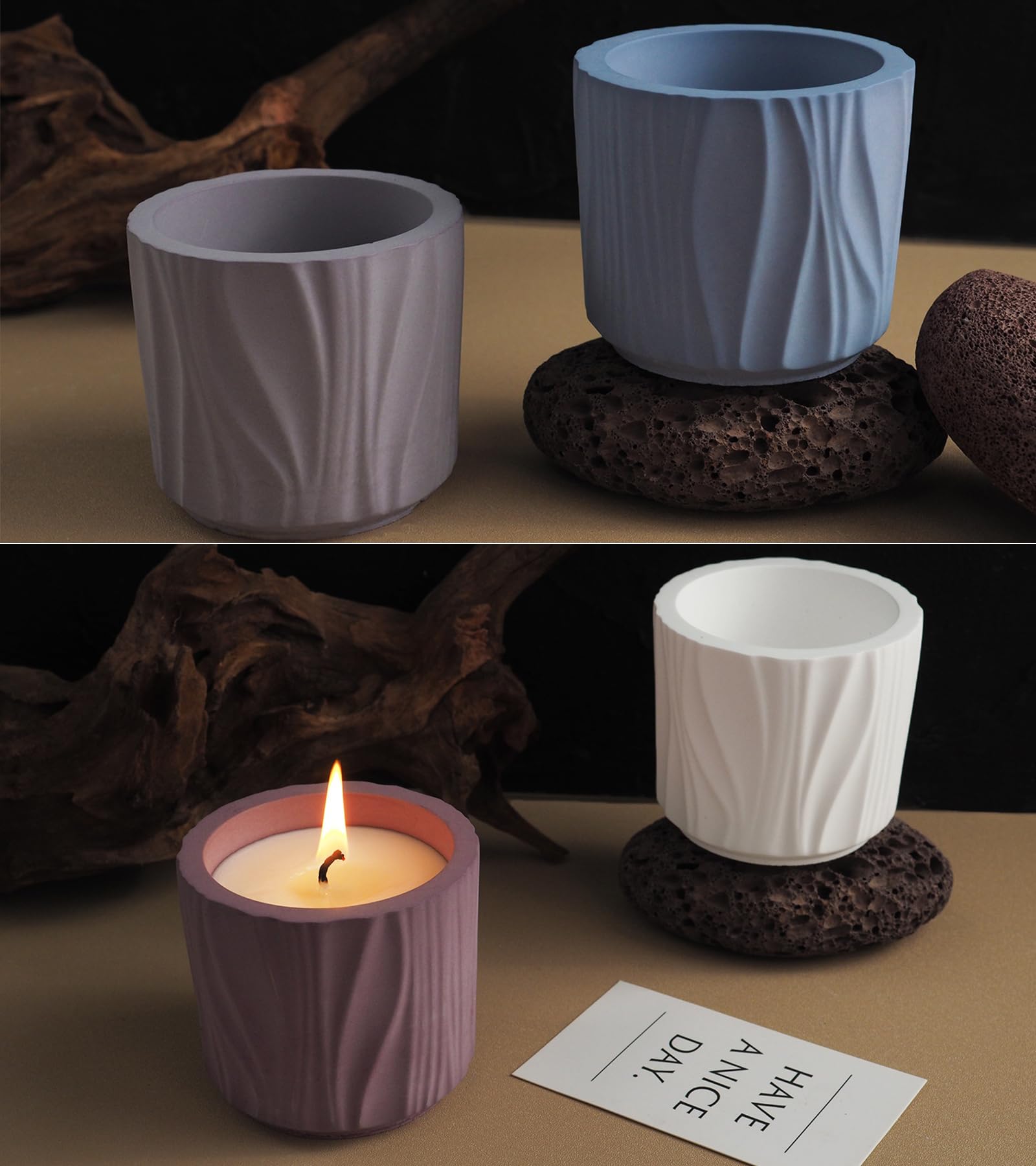 Wehous Resin Jar Mold, Wave Texture Candle Holder Silicone Molds for Epoxy Resin, Unique Storage Container Candle Vessels Jewelry Trinket Holder Plant Pot Concrete Cement Mold DIY Craft Home Decor - Image 5