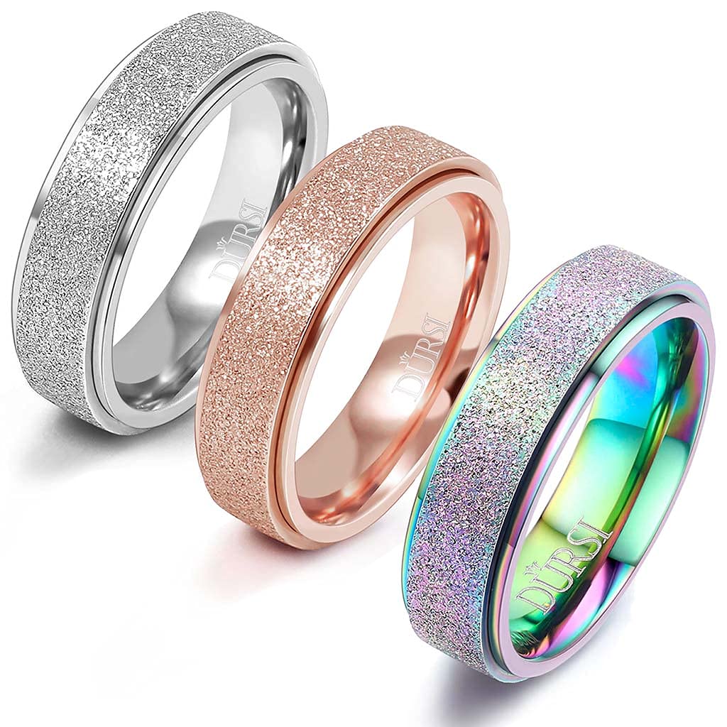Spinner Ring for Women Men Fashion Stainless Steel Fidget Ring for Anxiety Sand Blast Finish 6MM / 8MM