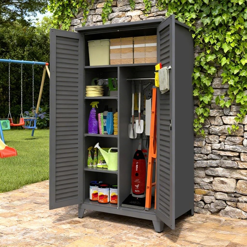 Oleyzee 73in Outdoor Metal Storage Cabinet Review: Best Garden Tool Organizer for Backyards