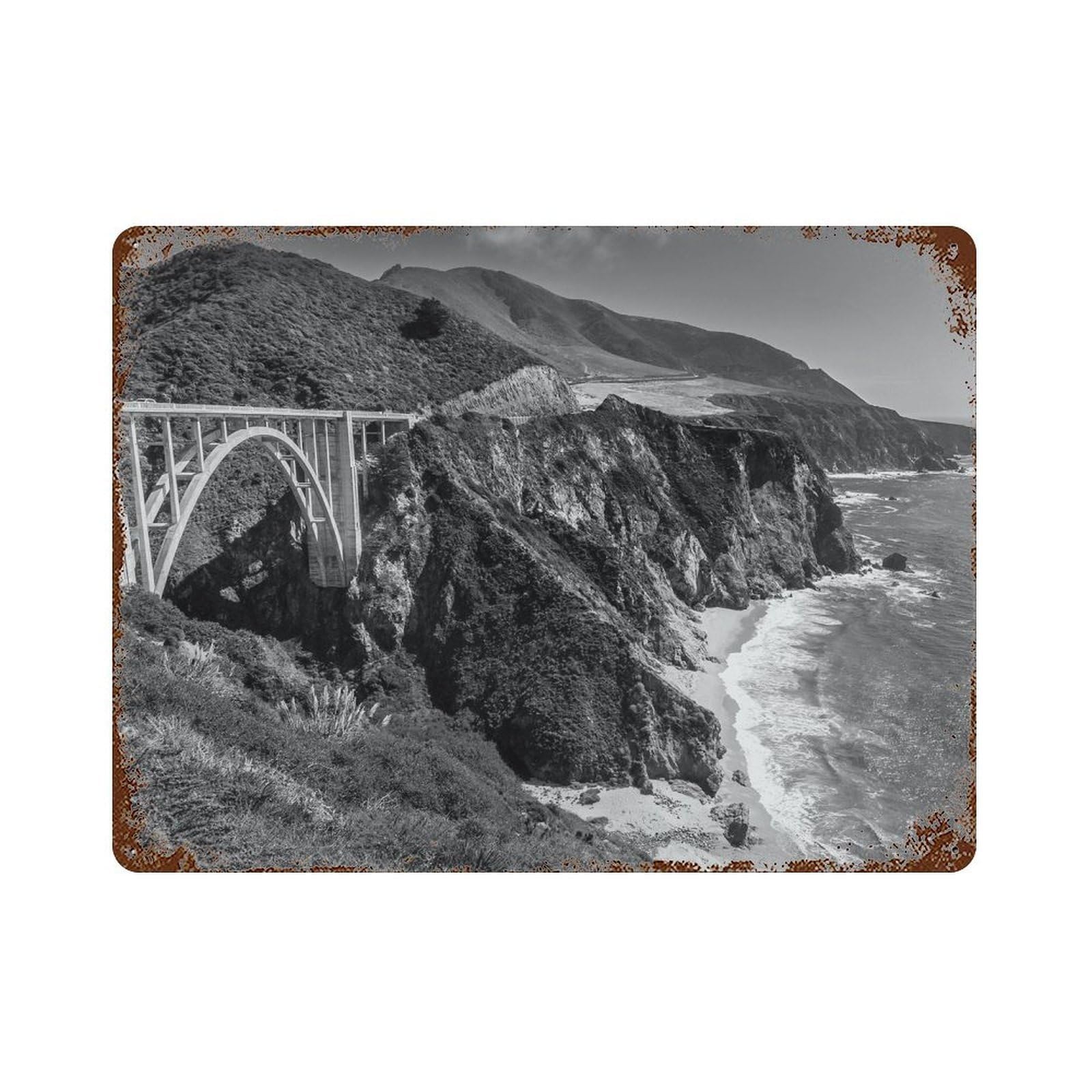 xiaoxiaoshen Black And White Monterey Photo Decor California Wall Decor Art Metal Tin Poster Modern Home Decor Art Home Bar Shop Decorations Vintage Sign 30x40cm