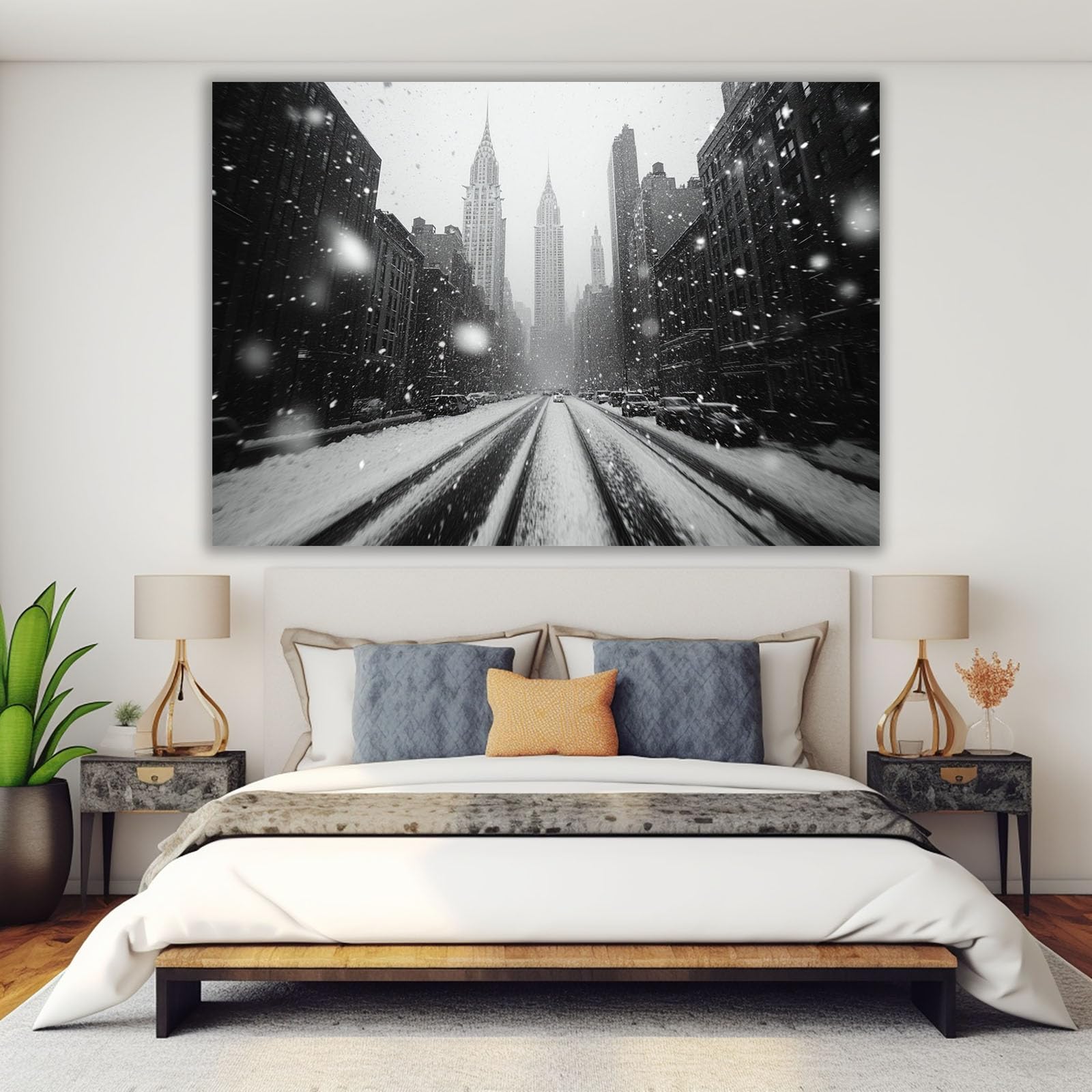 TODOAA Blanco Y Negro Abstracto Cuadros Paisaje urbano invernal Baño imágenes estéticas,decoración de pared bohemia para salón o dormitorio（Blanco-80x120cm Sin marco