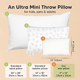 Mini Toddler Pillow with Pillowcase - 9x13 My Little Dreamy Travel Kids Pillow for Sleeping, Toddler Bed, Small, Tiny, Organic Cotton Pillowcase, Soft & Breathable, Kids 2-4 Years Old(Soft White)