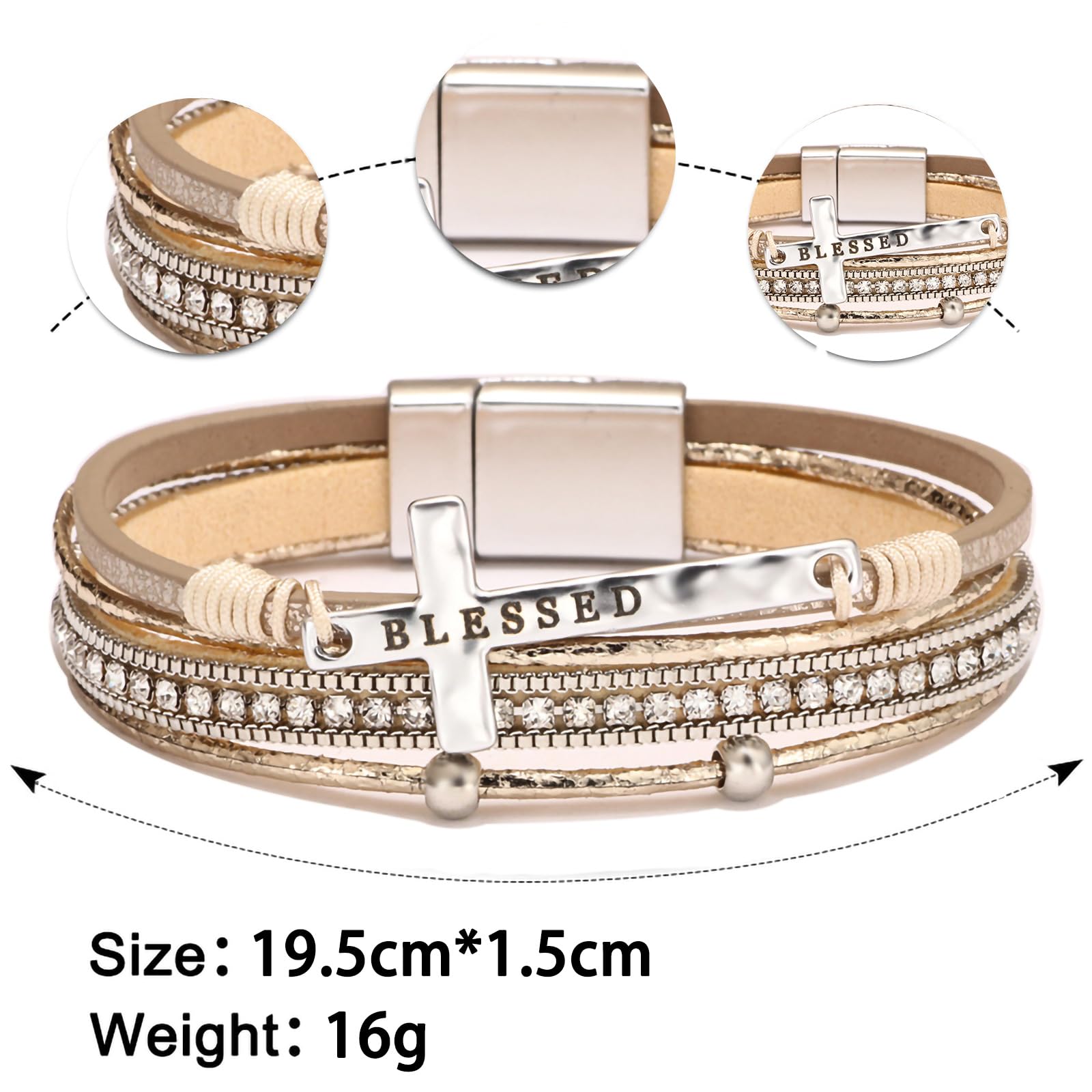 Fesciory Leopard Bracelet for Women, Boho Leather Wrap Multi-Layer Pearl Crystal Bracelet Bangle Jewelry