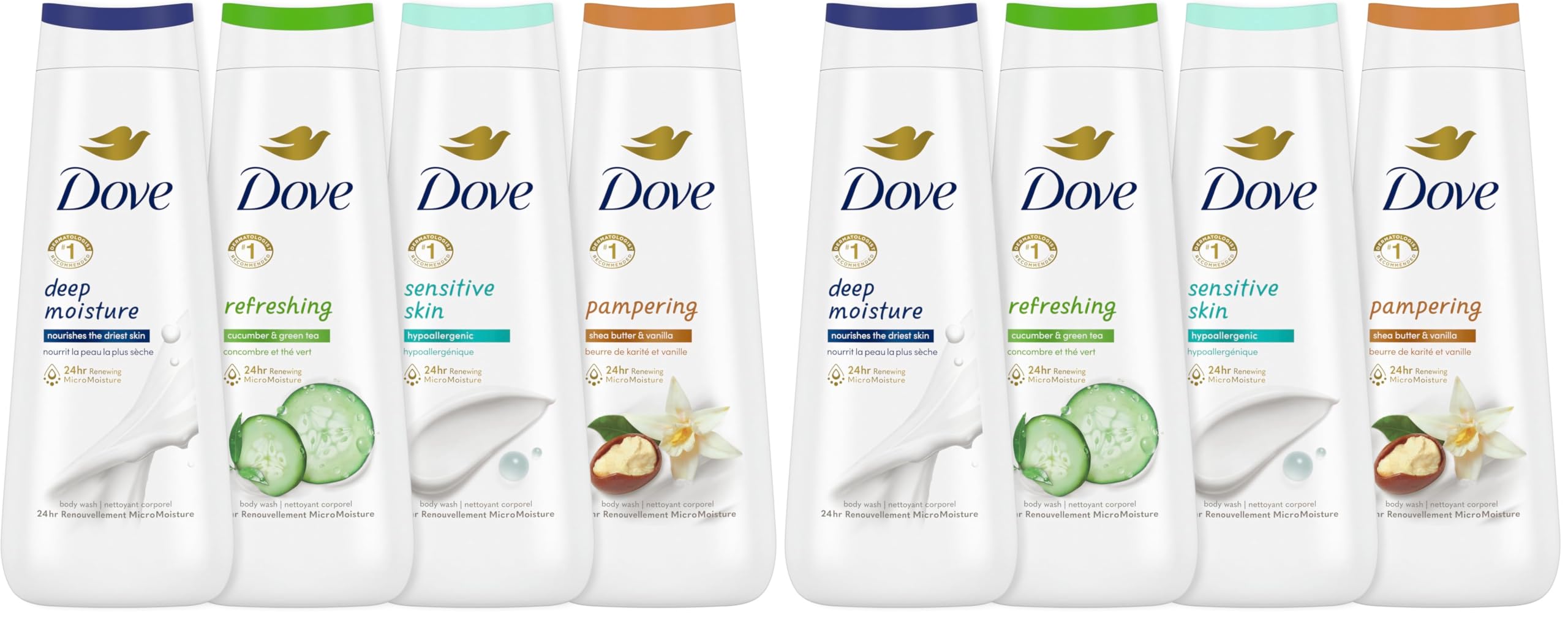 Dove Body Wash Deep Moisture Sensitive Skin Cucumber and Green Tea and Shea Butter Vanilla Collection Skin Cleanser