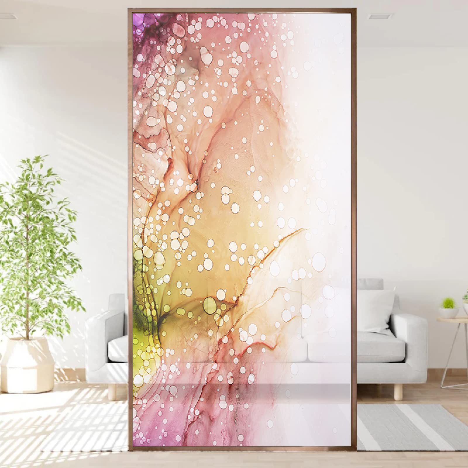 Fensterfolie 90 x 200 cm Fensterfolie Sichtschutz Selbsthaftend Rückstandslose Lila-gelbe Wiedergabe 3D Dekofolie Statisch Anti-UV für Badezimmer Schlafzimmer Küche Büro Wohnzimmer