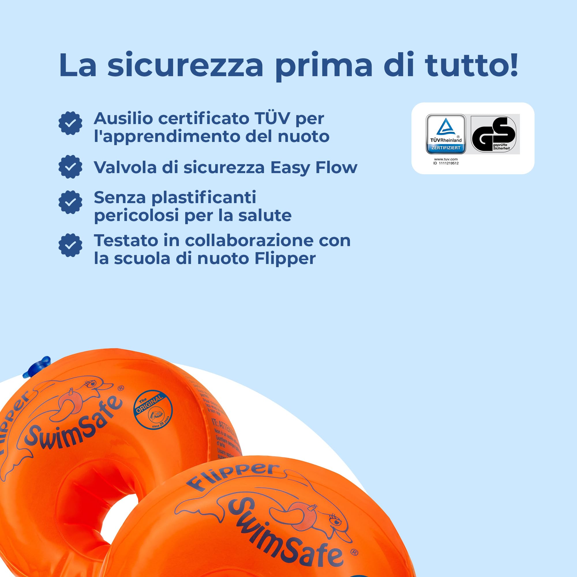 Flipper SwimSafe - ausilio per il nuoto per bambini dai 12 mesi, ali d'acqua con nucleo infrangibile in schiuma PE per imparare a nuotare