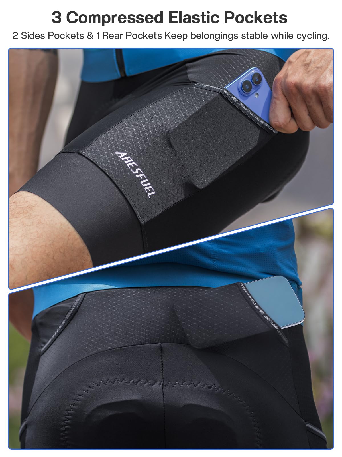 Culotte Acolchado para Hombre, 120kg/m³ Acolchado de Alta Densidad, Culotte con 3 Bolsillos 5001