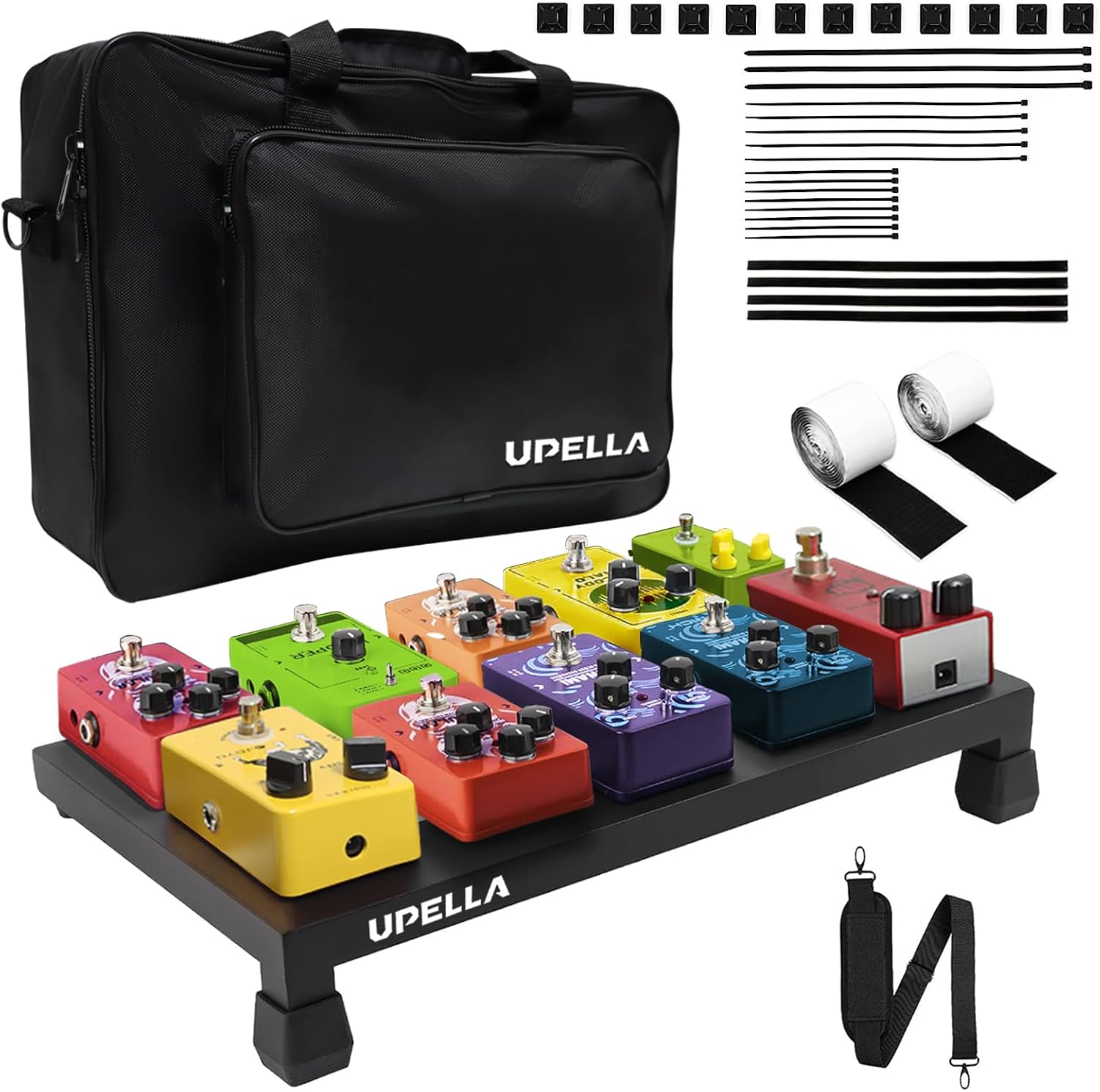 Guitar Pedal Board with Carry Bag Hook Loop, 15'' x 8.66'' Aluminum Alloy Lightweight Guitar Effect Pedalboard, Black