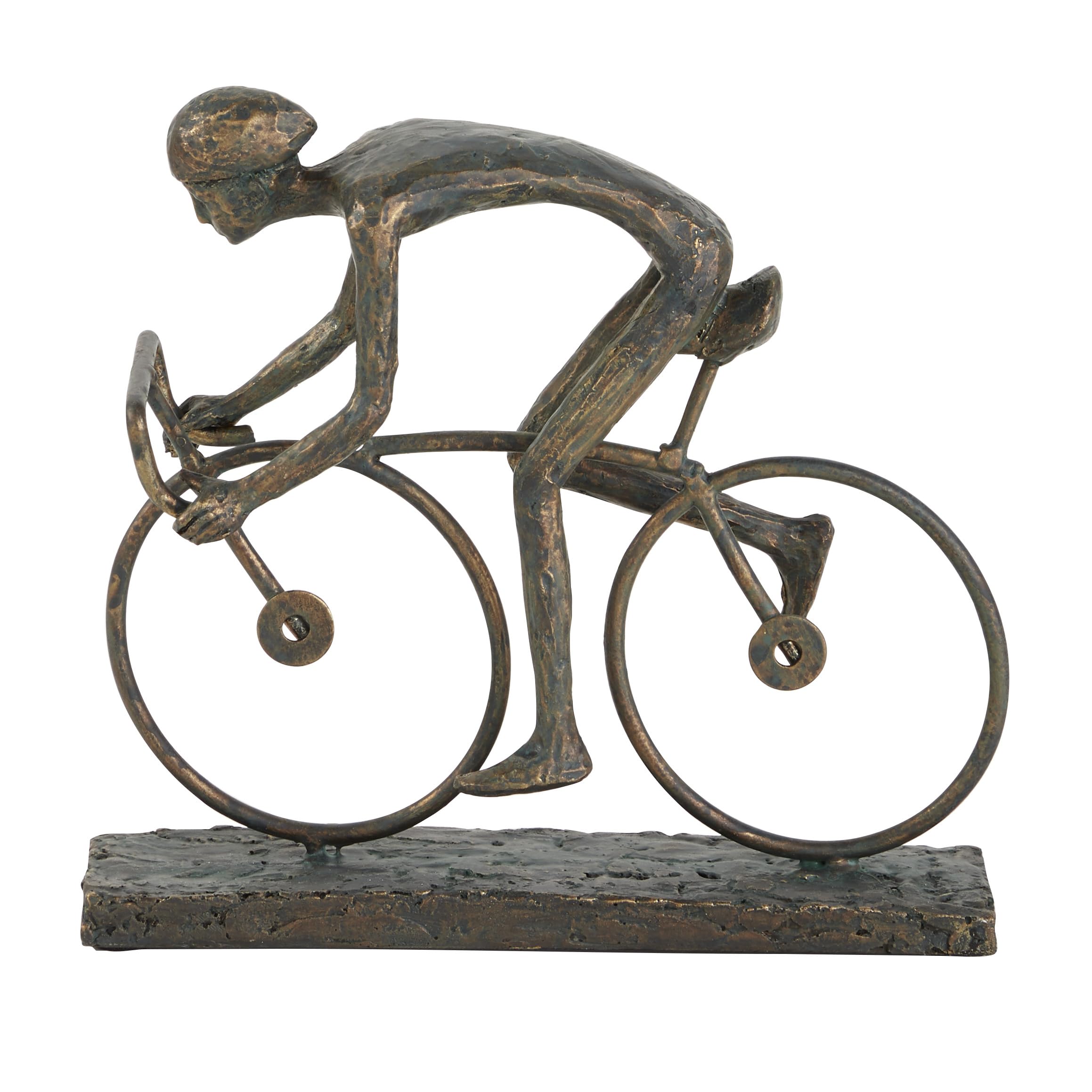 Polystone People Decorative Sculpture Home Decor Statue with Bike, Accent Figurine 9" x 3" x 8", Bronze