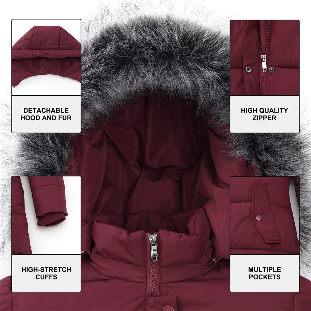 GGleaf Women's Puffer Jacket Winter Hooded Coat Down Alternative Long Parka with Faux Fur Hood - Image 8