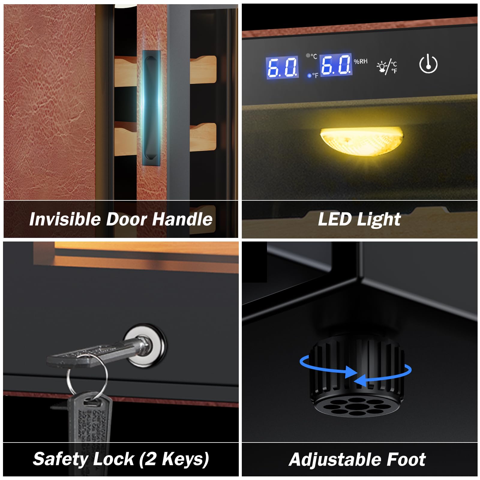 Electric Humidor With Leather-70l Cooling & Heating Humidor Cabinet, Smart Touch Control Humidity & Temp, Humidors Wtih Spanish Cedar Wood Tray Digital Display, Safety Lock, Desktop Gift For Men on Fridge.com - View 5
