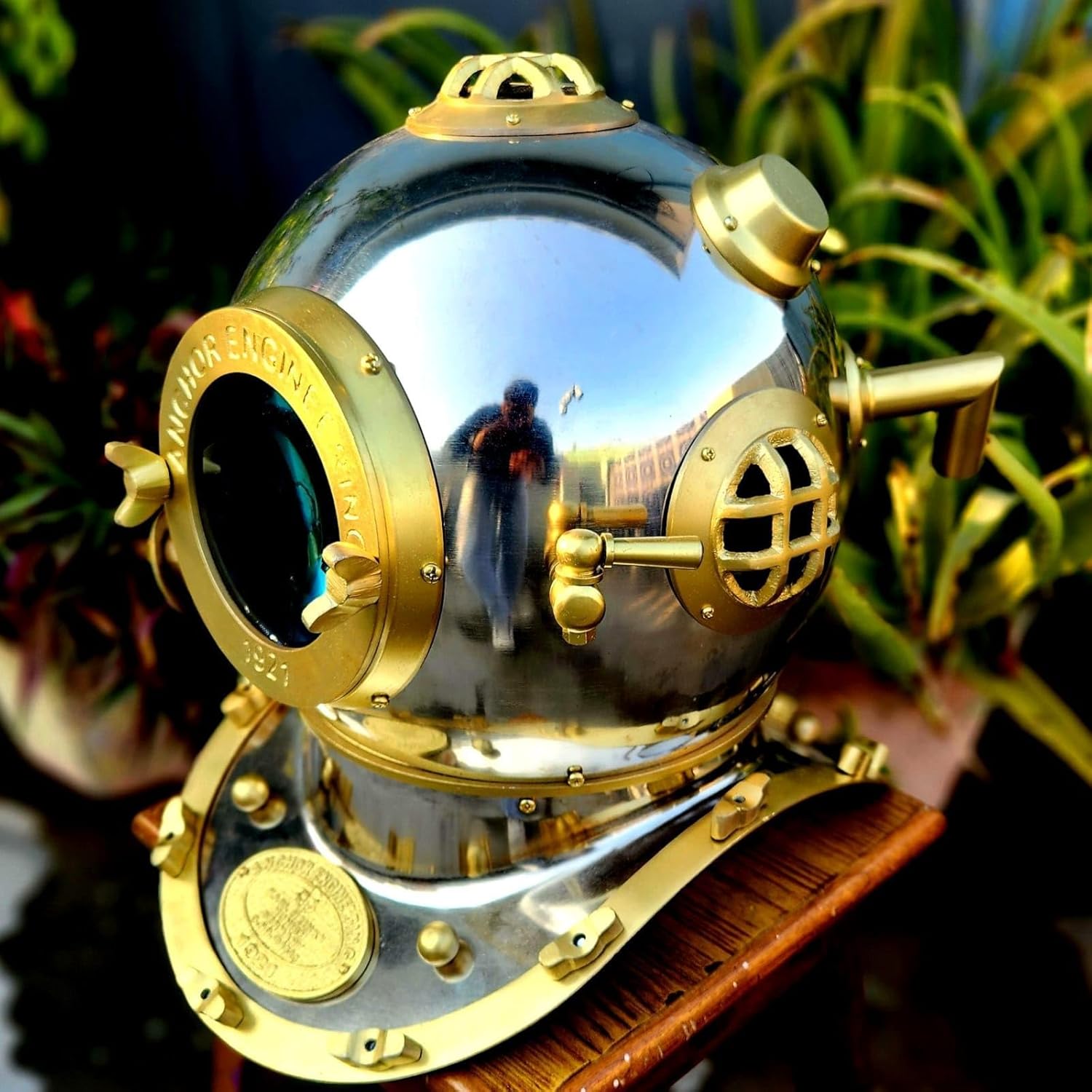 Scuba Diving Helmet Chrome Finish 1921 Anchor Engineering-Best Gift for Navy Officer and Divers and Decoration.