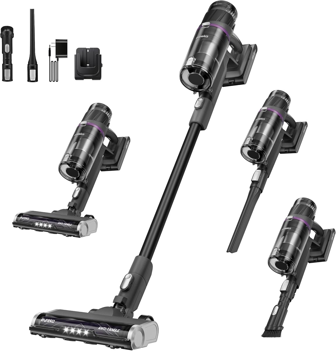 Eureka Cordless Stick Vacuum Cleaner, 350W Suction, 60-Min Runtime, Anti-Tangle Brushroll, Intelligent Sensing Technology, Rechargeable, Ideal for Pet Hair, HardFloors & Carpets, ReactiSense 440