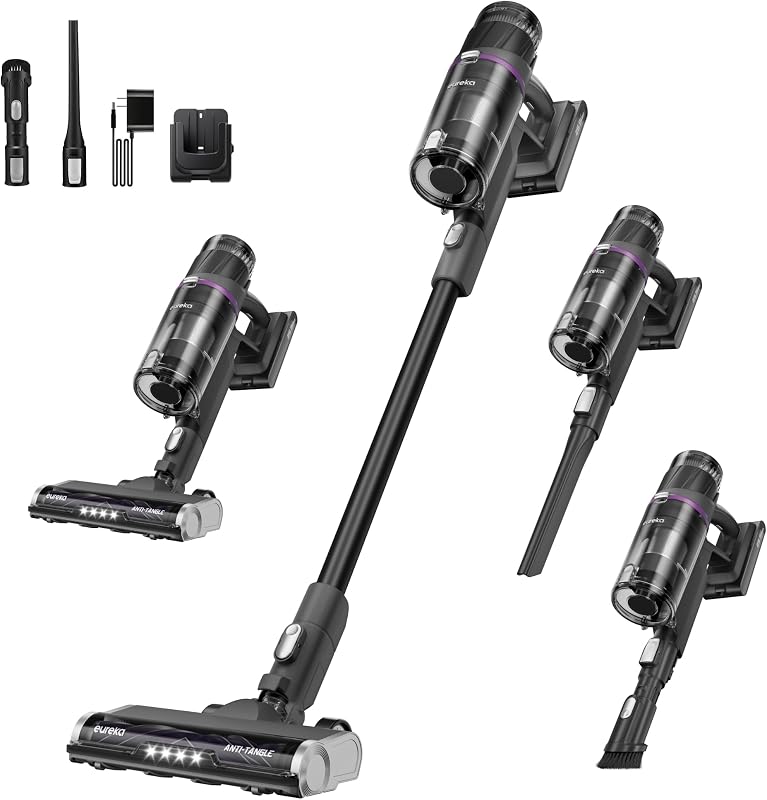 ReactiSense 350W Anti-Tangle Cordless Stick Vacuum, NEC440BK | Floor Sense + React, Up to 60-Min, Lightweight, Anti-Allergen HEPA, Swivel Steering, For Pet Hair, Hard Floors & Carpets