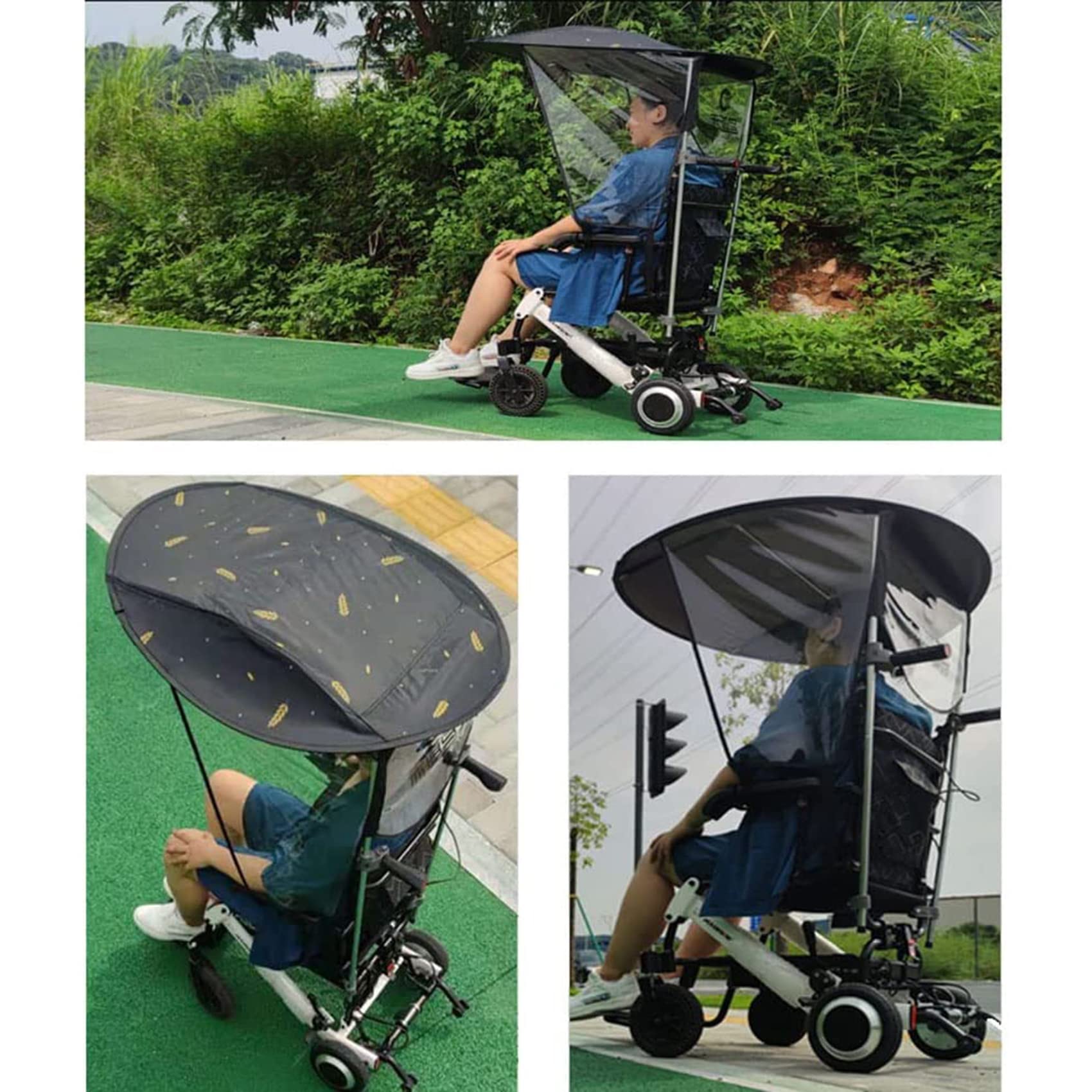 Paraguas eléctrico para silla de ruedas con parasol para lluvia y soporte de protección UV