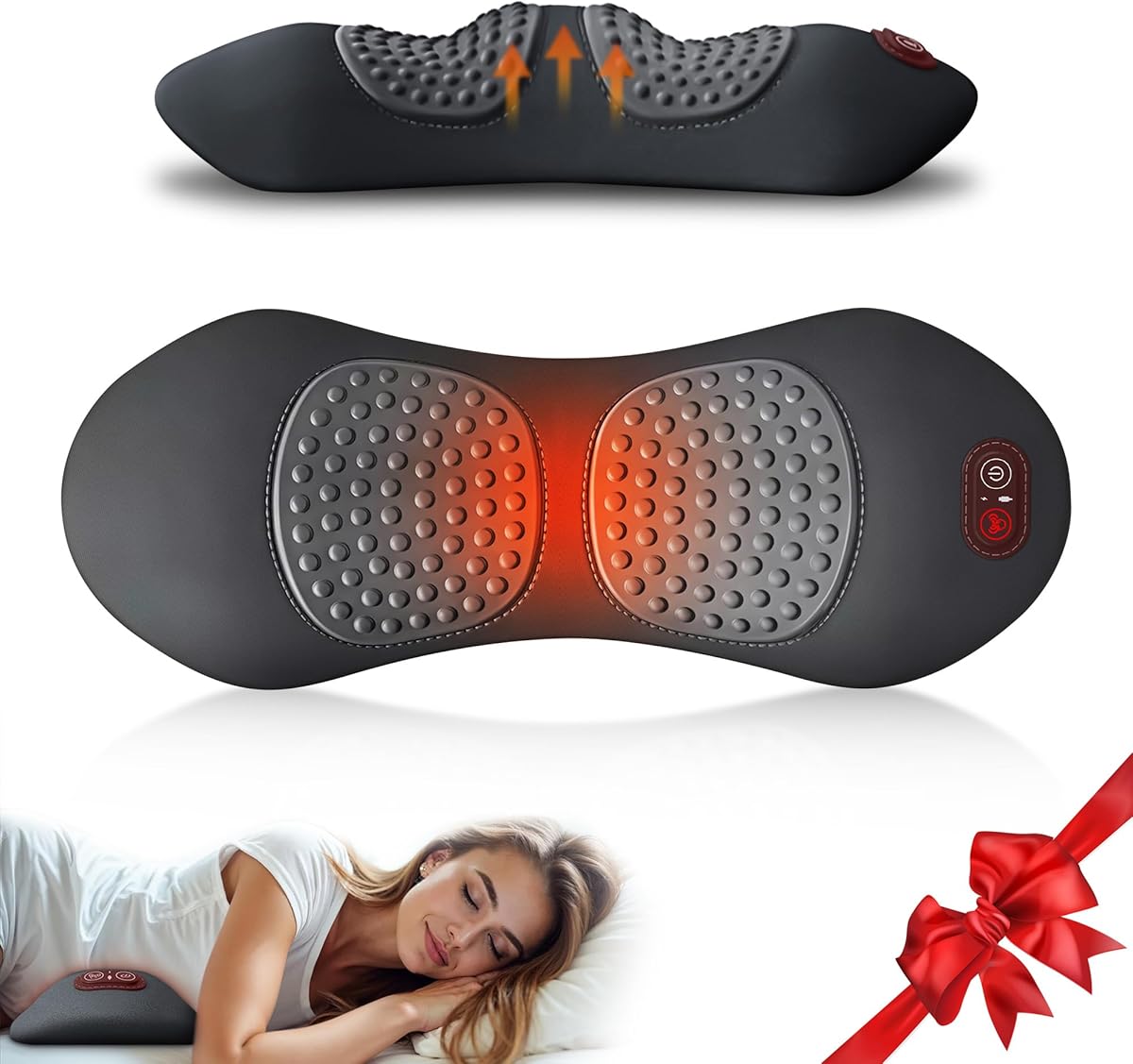 3 in 1 Upadate Rechargeable Electric Lumbar Support Pillow with Adjustable Height for Bed and Chair,Cordless Back Massager for Pain Relief Deep Tissue,Back Massager with Heat for Home & Office