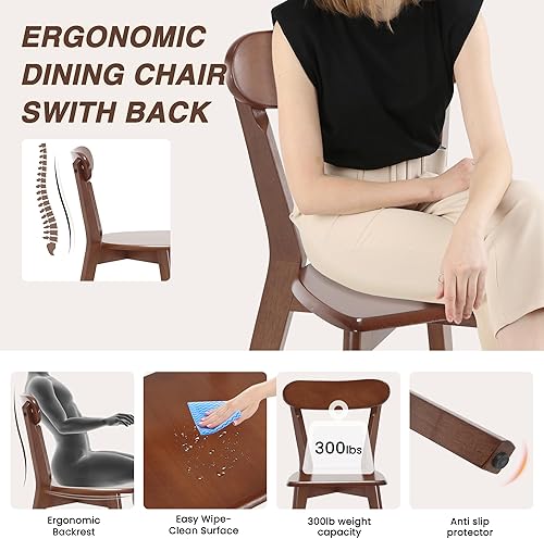 Miniatura 4 de HNY Juego de 4 sillas de comedor de madera maciza estilo granja, sillas de comedor modernas de mediados de siglo con respaldo curvado abierto,