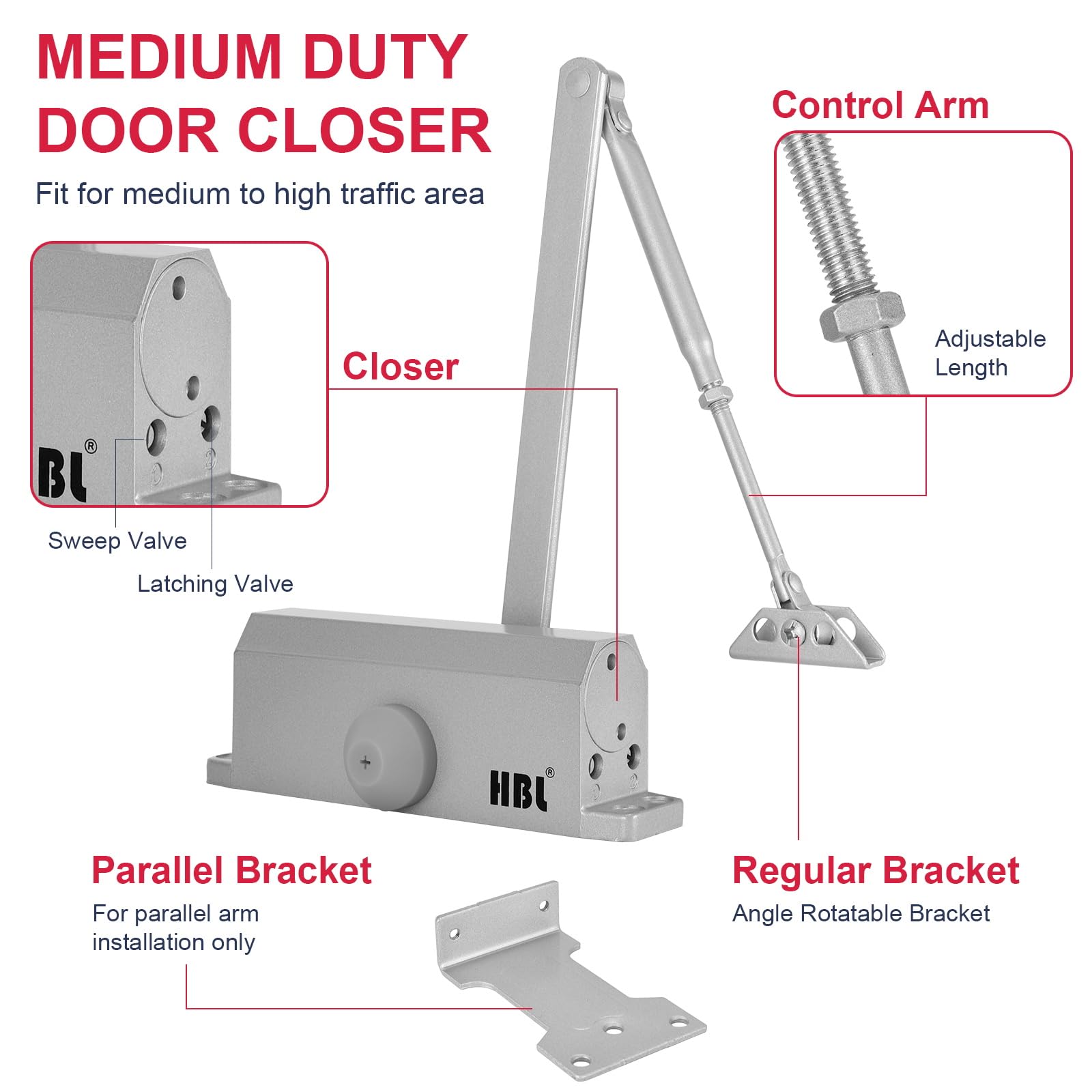 Automatic Garage Door Closer, HBL’ Adjustable Closing & Latching Speed, Overhead Door Closer Durable Sprayed Aluminum - Image 3