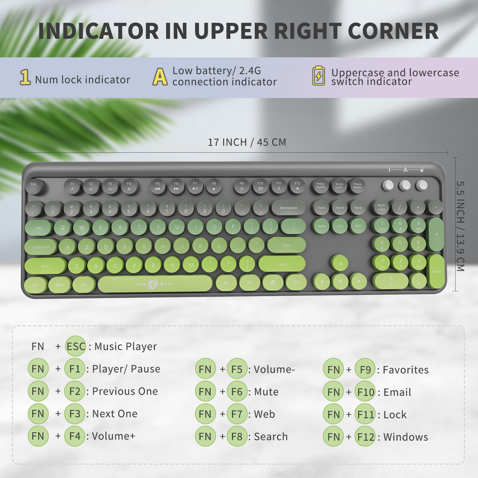 FOPETT Wireless Keyboard and Mouse Combo, 104 Keys Full-Sized 2.4 GHz Dropout-Free Connection, Round Keycap Colorful Keyboards for PC, Mac, Windows, Laptop, Desktop - Grey Green