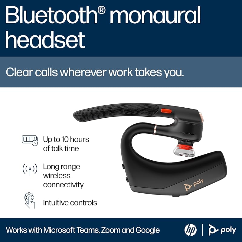 Poly Voyager Legend 50 - Bluetooth Headset - Wireless Headset with Mic - Four Noise-Canceling Mics, AI Noise Block & WindSmart Technology - Connectivity & Smart Call Controls - All-Day Comfort image 3