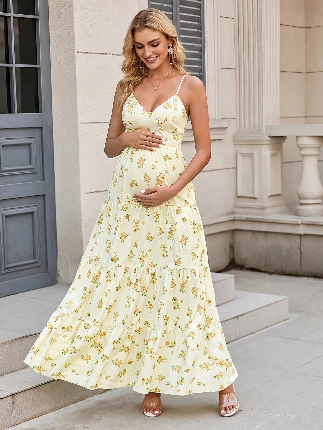 HTZMO Maternity Baby Shower Floral Maxi Dress for Women image 3