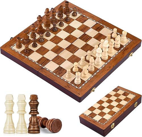 Miniatura 9 de Peradix Juegos de tablero de ajedrez para adultos y niños, juego de ajedrez magnético de madera con 2 reinas adicionales, ajedrez de torneo