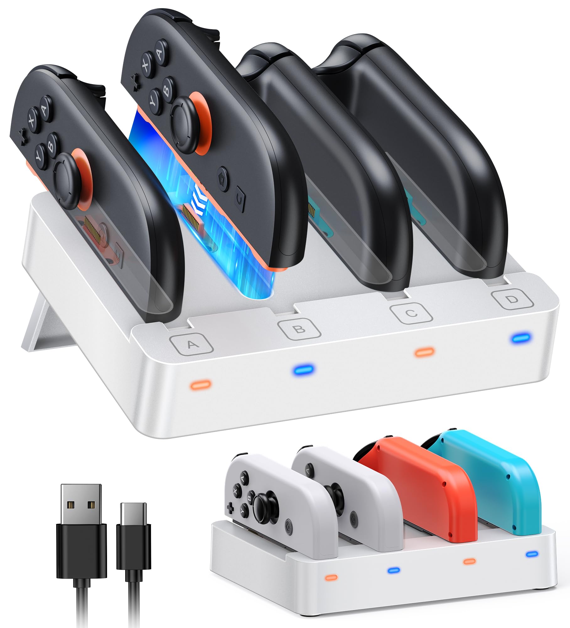 Switch Controller Charger for JoyCon 2 & 1 - Universal Compatible with Nintendo Switch 2/1 /OLED Accessories - Portable Switch 2025 Charging Dock Station with LED Indicator - White