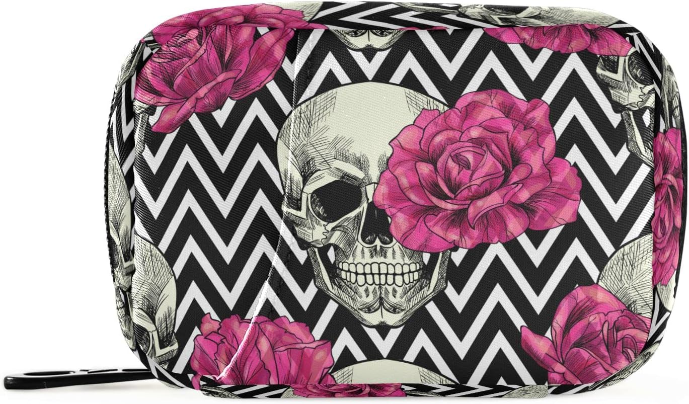 Skull Rose Pill Case, Weekly Portable Pill Bag Container 7 Days Pill Box Organizer Vitamin Supplement Holder with Zipper for Travel Family Business