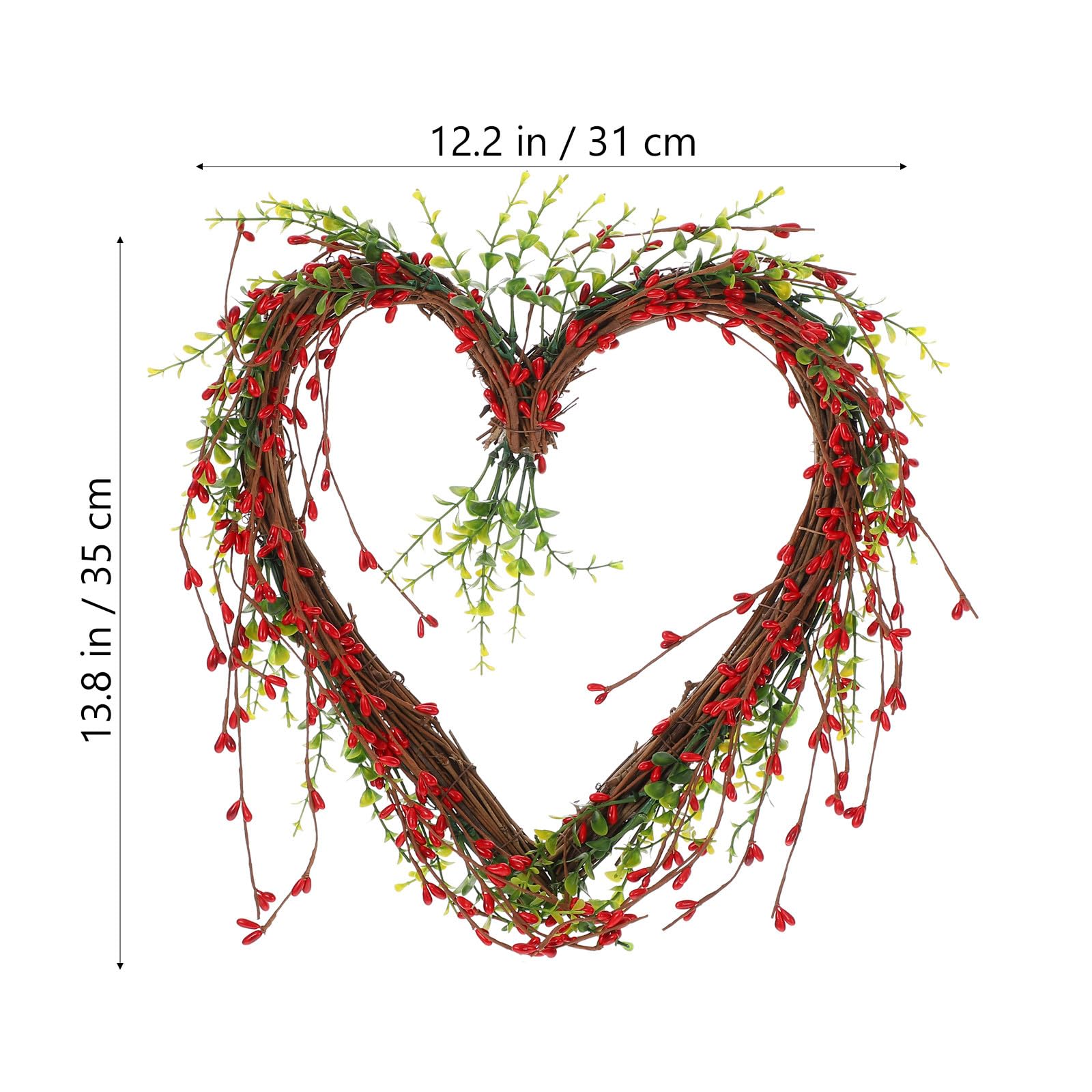 Guirnalda Colgante de Bayas Rojas en Forma de Corazón Mini, Guirnalda Artificial Verde para Decoración de Bodas, Fiestas y Puerta en San Valentín, Decoración de Festivales de Amor