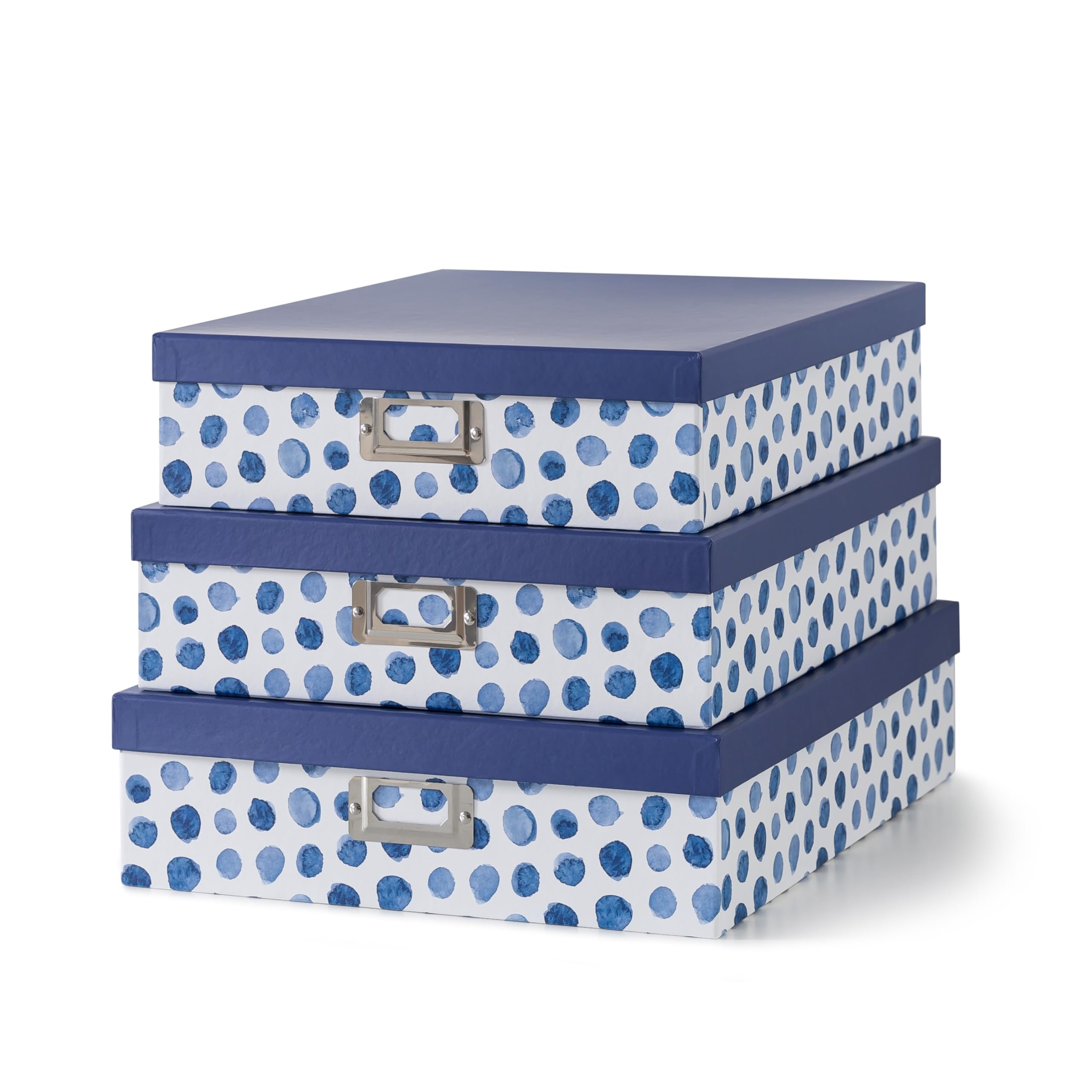 Soul Lane Blue Spots Decorative Storage Boxes with Lids Set of 3 Memory Boxes for Keepsakes Nesting Letter