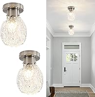 Vista 1 de Lámpara de techo semiempotrada de vidrio vintage plateada, paquete de 2 lámparas de techo de vidrio martillado, pequeña lámpara de techo para sala
