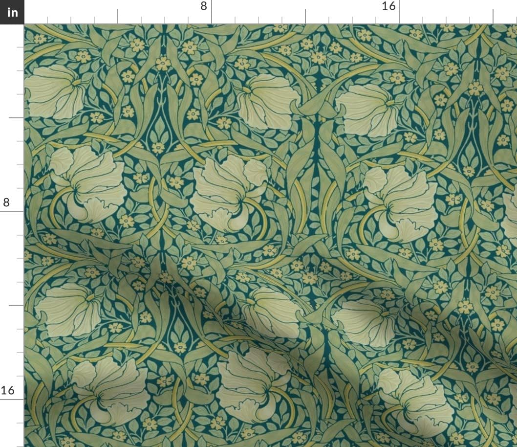 Spoonflower Fabric - Art Nouveau Green Blue Spring Floral Antique Victorian Sage Edwardian Printed on Petal Signature Cotton Fabric by The Yard - Sewing Quilting Apparel Crafts Decor