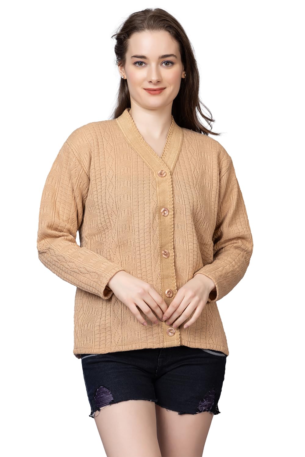Style Dusk Women Sweater for Winter Woolen Acrylic Full Sleeves V Neck Stylish Design Cardigan Girls/Ladies