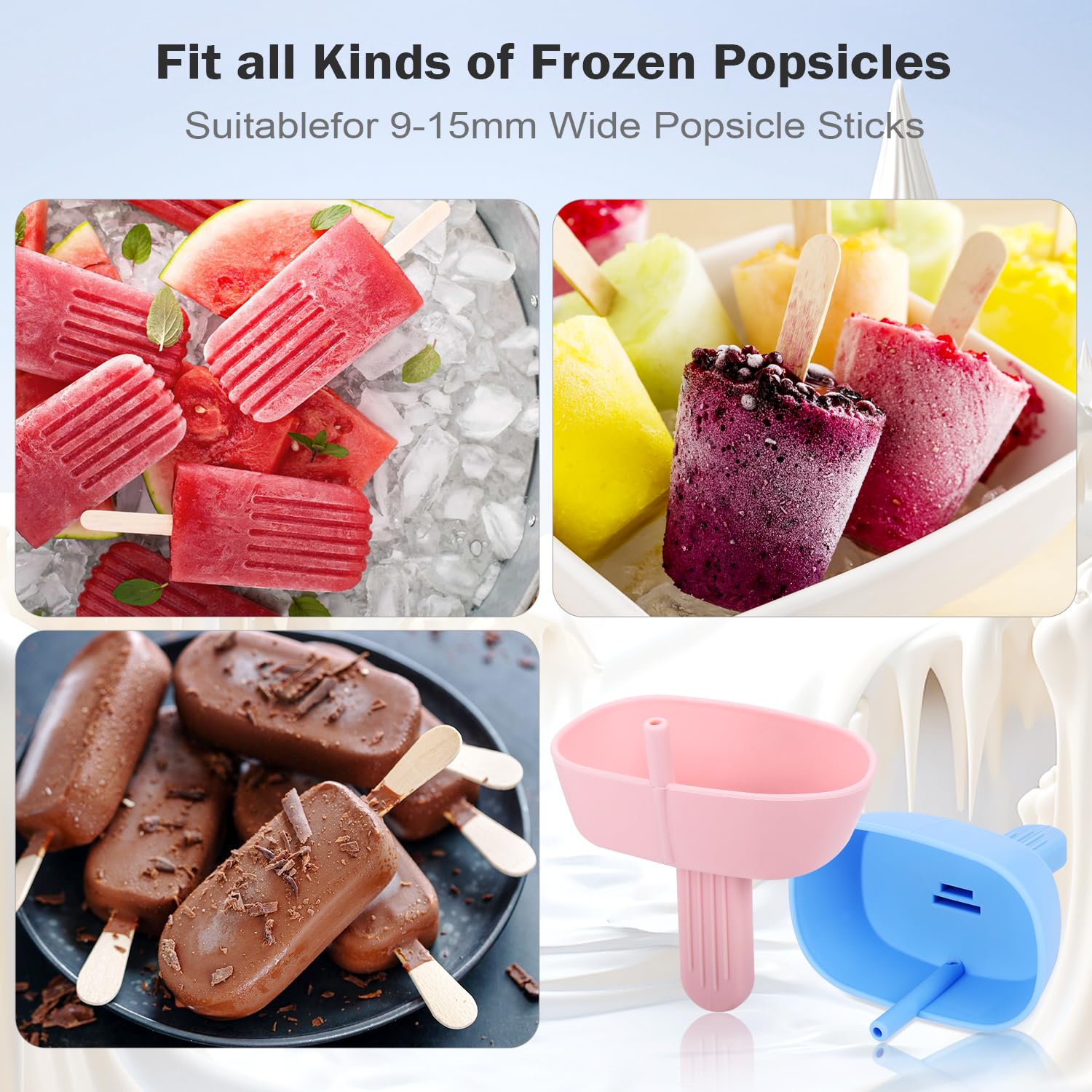 TranRantic 4-Pack Silicone Popsicle Holders For Kids - Drip-Free With Built-In Straw