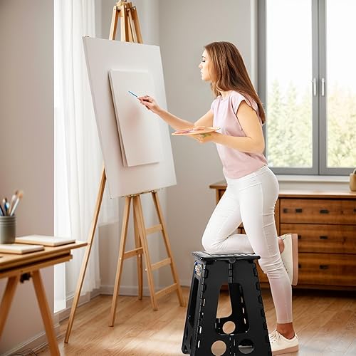 Miniatura 205 de Acko. Taburete plegable de 13 pulgadas de alto, resistente, para niños y adultos, cocina, jardín, baño, taburete con escalón. Blanco,Negro