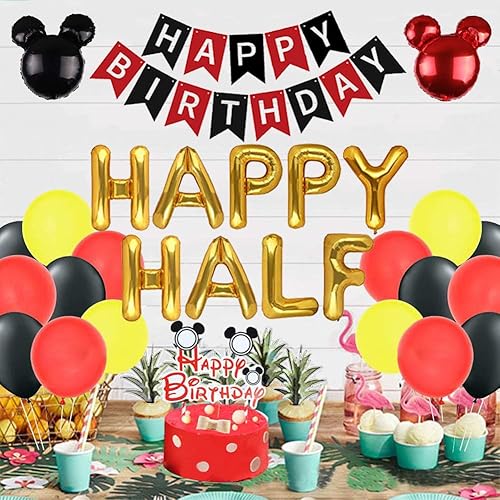 Miniatura 5 de Decoración de ratón de medio cumpleaños, globos de ratón feliz medio cumpleaños, cartel de feliz 1/2 mitad cumpleaños, 6 meses embarazada y medio