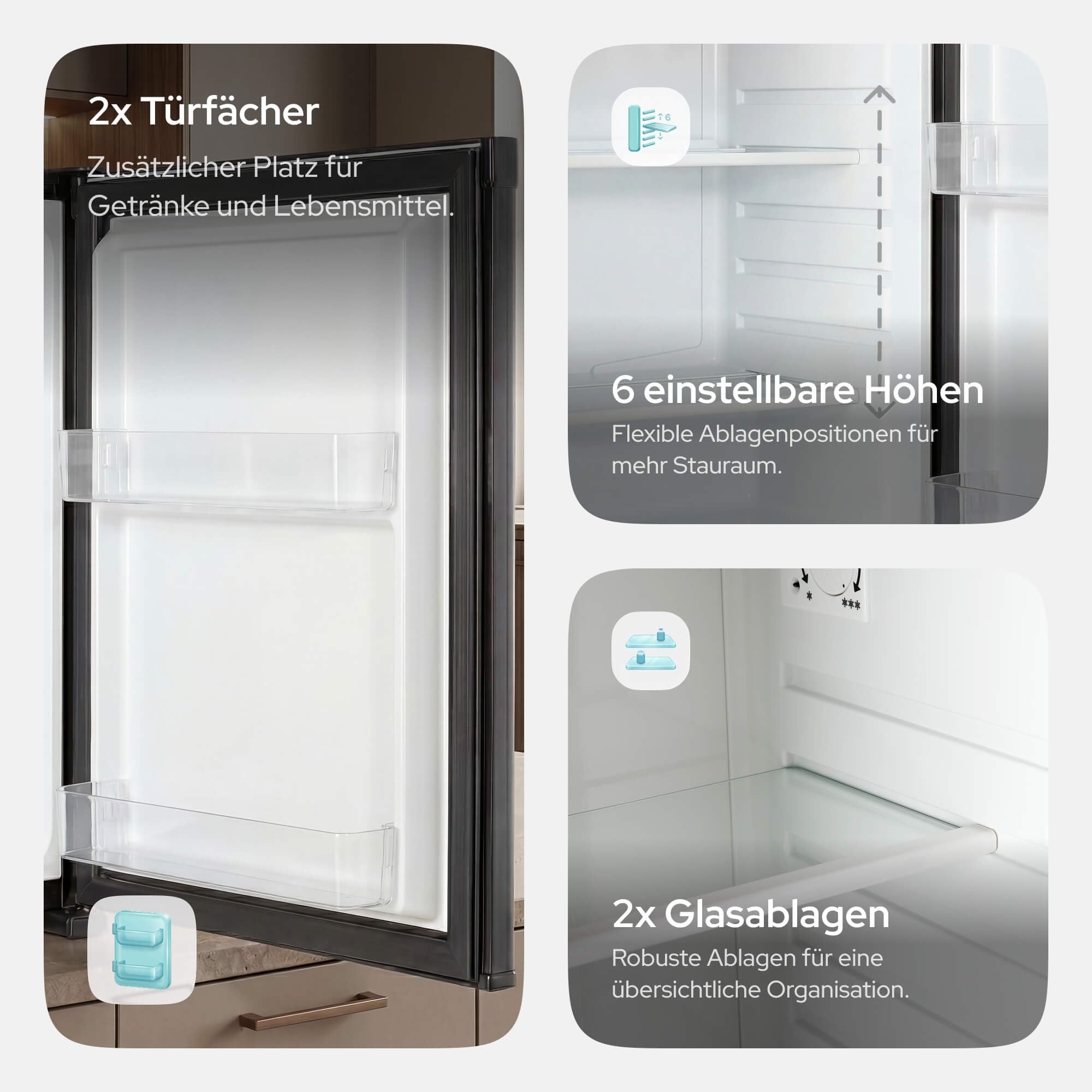 Arebos Mini Kühlschrank 40L | leise Minibar & Getränkekühlschrank | abschließbar mit LED & Temperaturregelung | kompakter Bürokühlschrank ohne Gefrierfach | Schwarz
