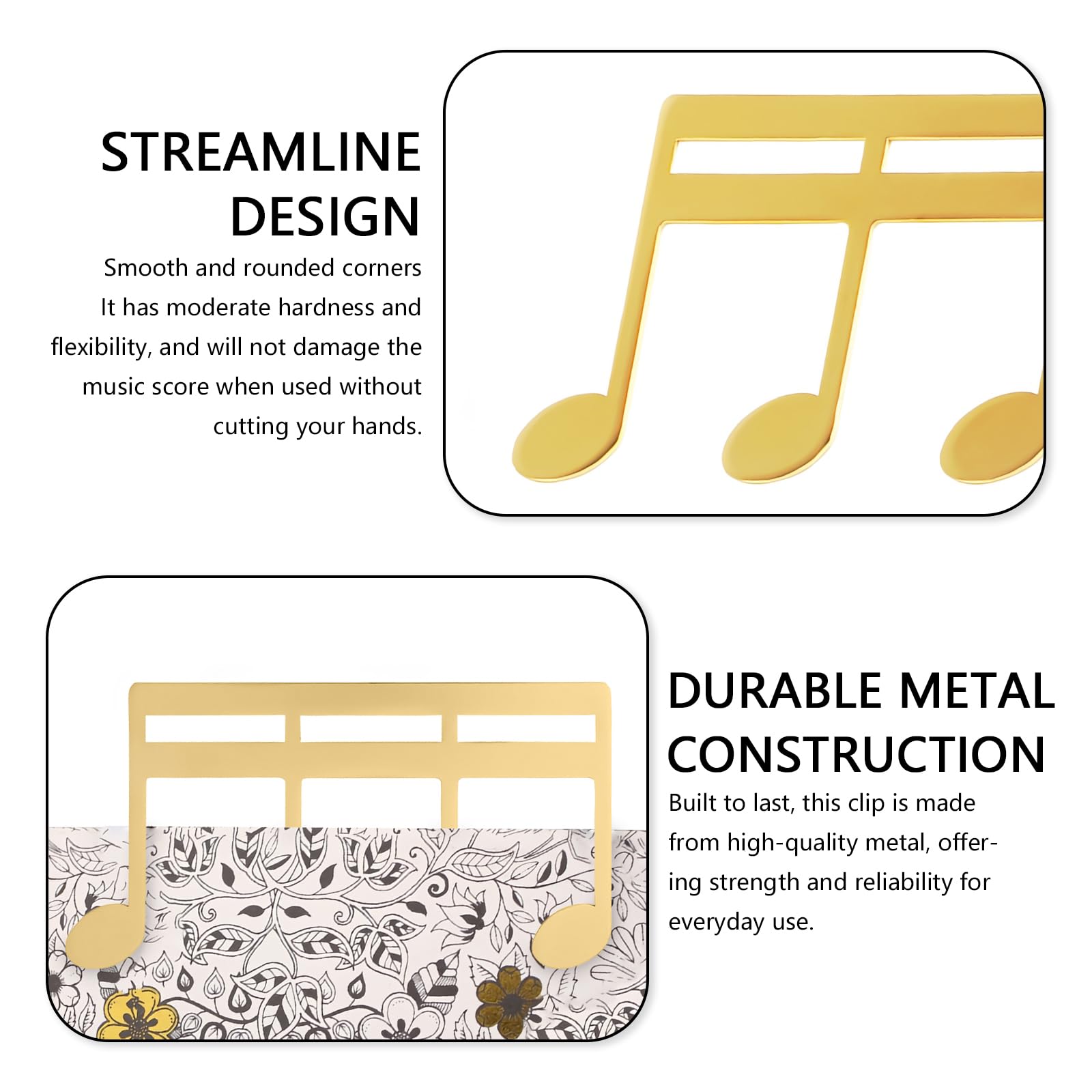 Musiin Metal Music Note M-shaped Book Clip, Sheet Music Stand Clip for Outdoor Performances Bookmark, Book Piano, Guitar - Image 4