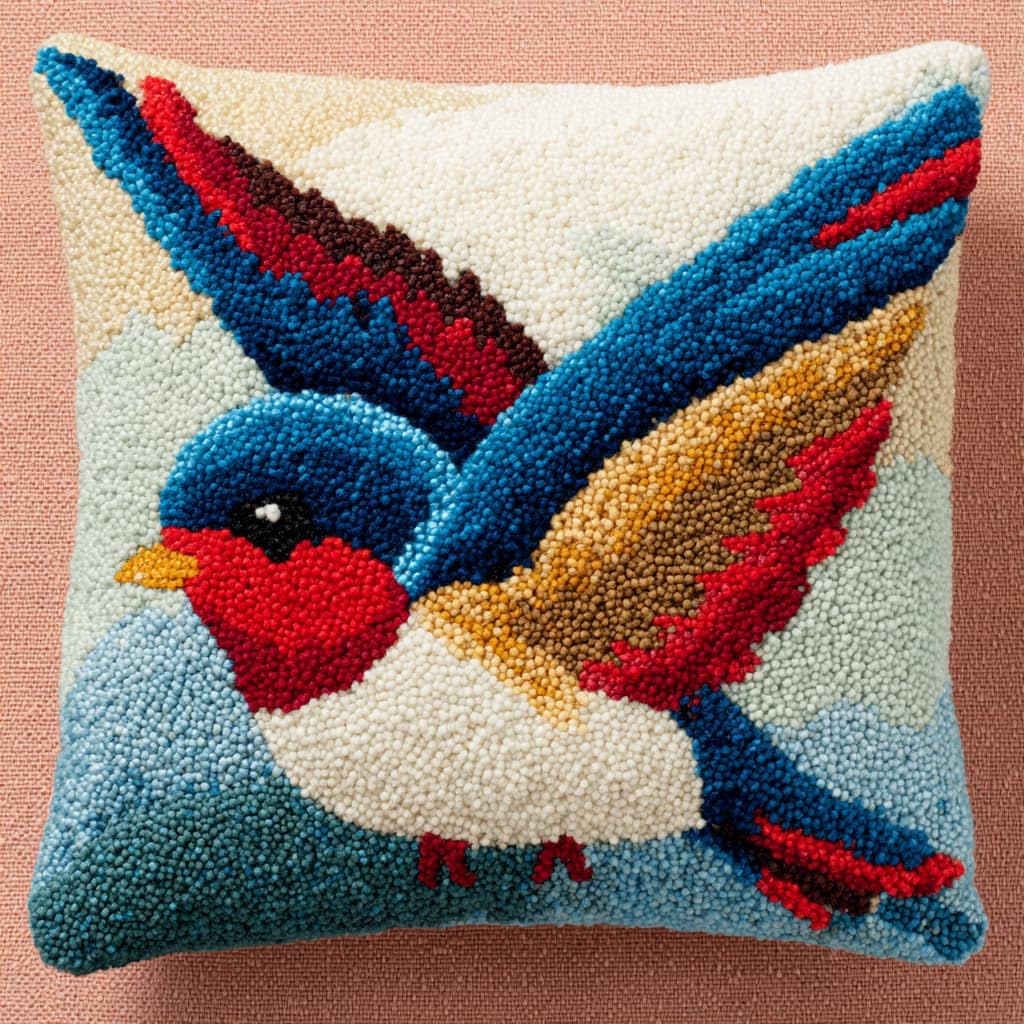 Taxpy Latch Hook Kits, Animals Birds Pillow Cover DIY Crochet Hook Cushion Rug Making Kits with Printed Pattern Canvas Needlework Hooking Adorment 43x43cm