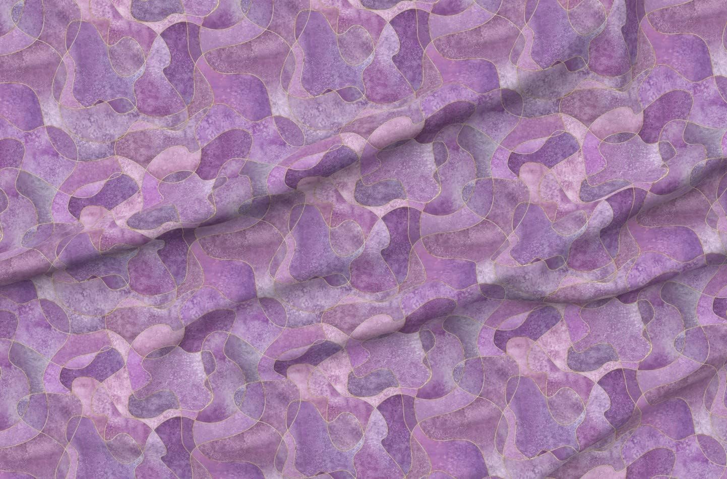 Spoonflower Fabric - Amethyst Purple Gold Geometric Abstract Waves Shapes Lavender Printed on Petal Signature Cotton Fabric Fat Quarter - Sewing Quilting Apparel Crafts Decor