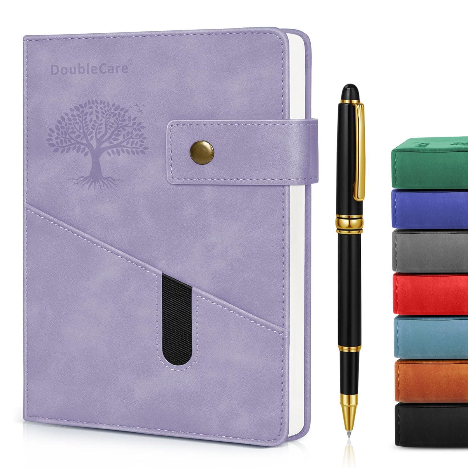 DoubleCare A5 Notebook Lined Journal with Divider, Large Hardcover Leather Journal with Pockets, 100gsm Thick Notepad, Ruled Notebook with Pen (Purple) — image 1
