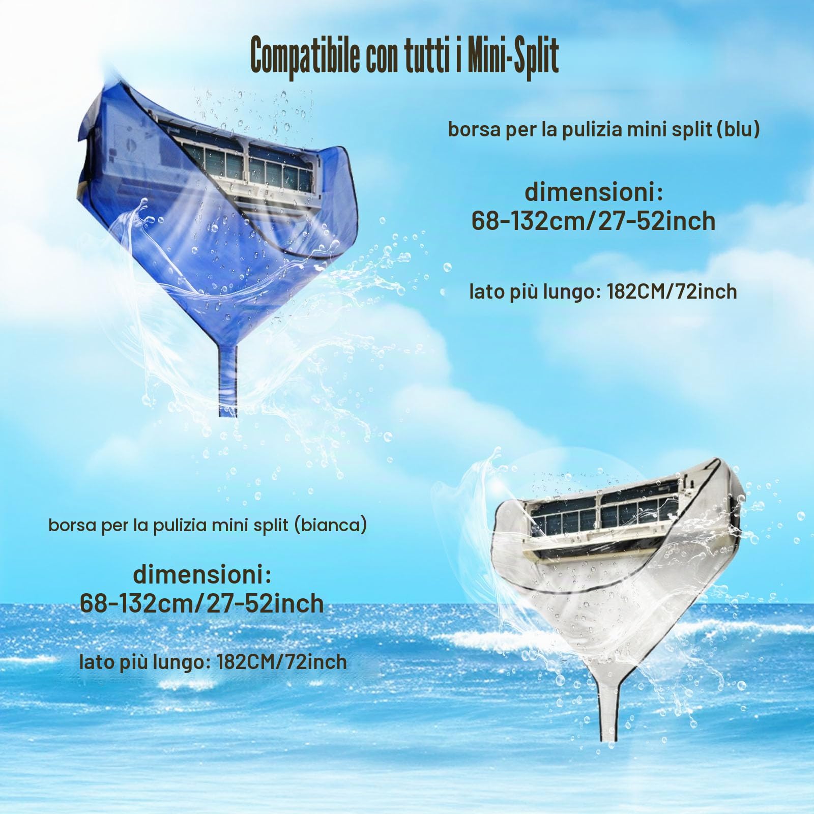 kit pulizia climatizzatore split, kit per pulizia condizionatori, kitpulizia condizionatore, telo pulizia condizionatore, puliziacondizionatore casa,Bianco, Grande