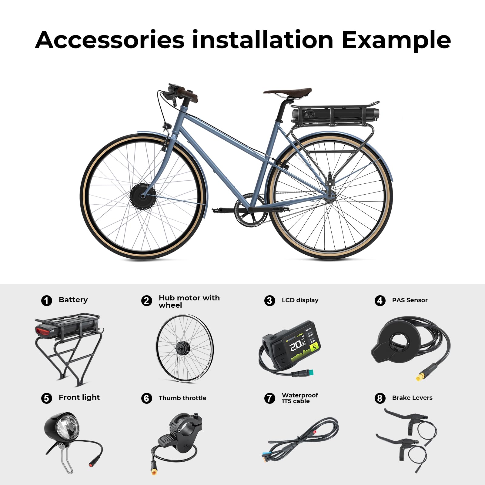 YOSE POWER Ebike Kit 36V250W 28" Moteur Avant Vélo E-Bike Hub Conversion Kit Contrôleur Intégré avec 36V 13Ah Rack Batterie pour 28" Frein à Disque V-Brake Roue Arrière Vélo