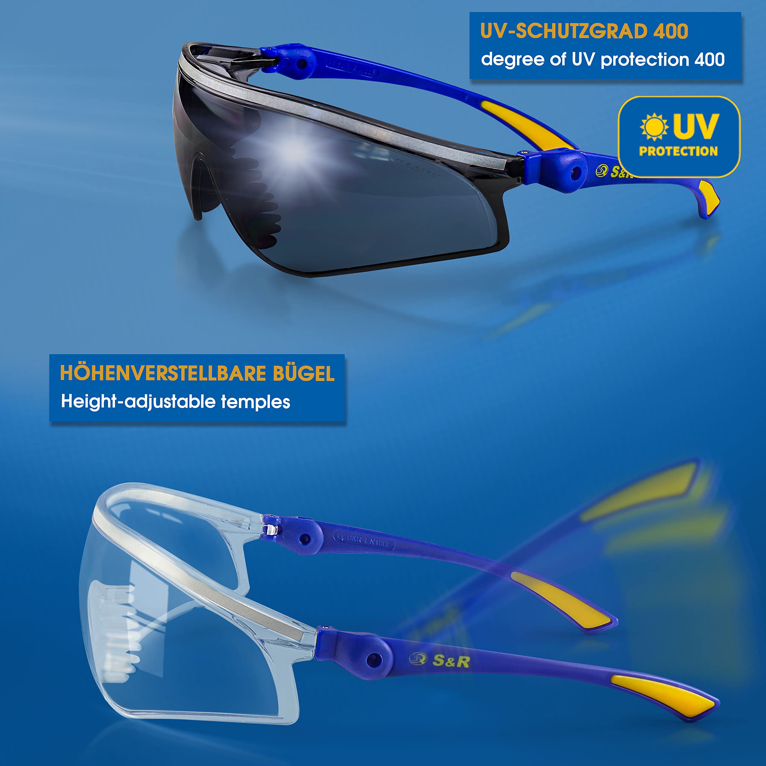 S&R 2 PAIA Occhiali Lavoro Protezione Sole Sport Ciclismo Anti UV400 Certificati in Italia. Occhiali Sicurezza Avvolgenti Leggerissimi