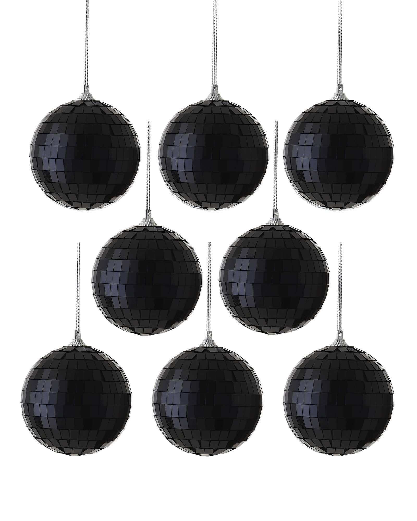 Set of 8 Disco Ball Baubles, Black, 8 cm