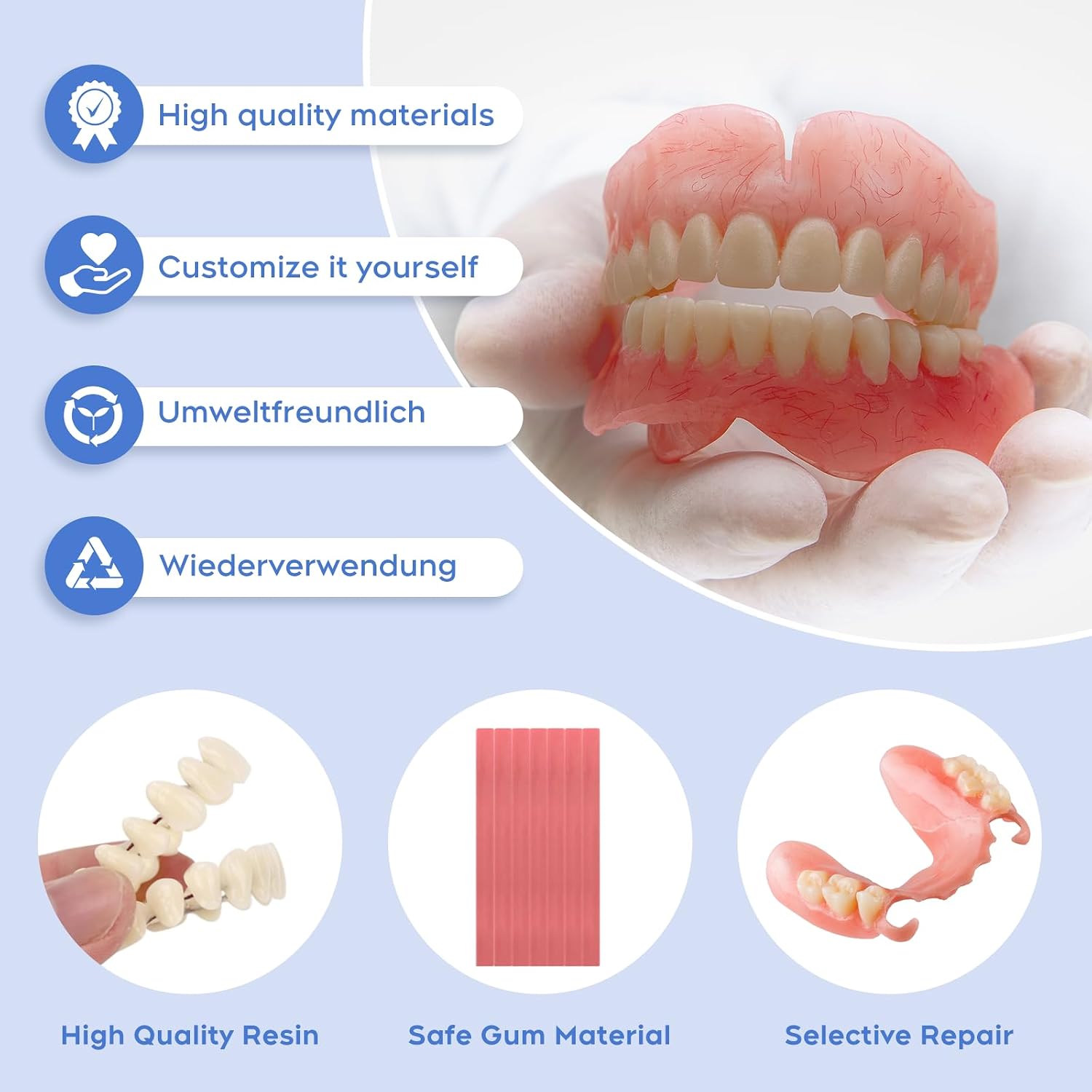 Denture Do it Yourself Full Set of Top and Bottom Fake Teeth, for Improve Smile，DIY Denture Kit- Natural Looking Emergency Replacement Solution, Customized Dentures(Universal Size)-250604-2