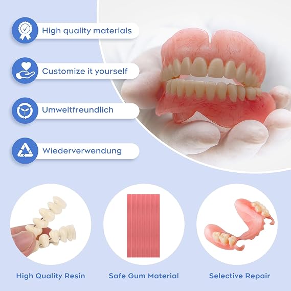 Denture Do it Yourself Full Set of Top and Bottom Fake Teeth, for Improve Smile,DIY Denture Kit- Natural Looking Emergency Replacement Solution, Customized Dentures(Universal Size)-250604-2