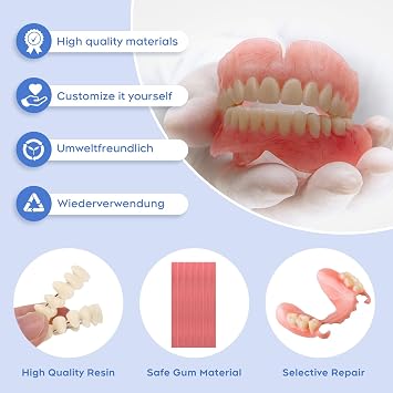Denture Do it Yourself Full Set of Top and Bottom Fake Teeth, for Improve Smile,DIY Denture Kit- Natural Looking Emergency Replacement Solution, Customized Dentures(Universal Size)-250604-2