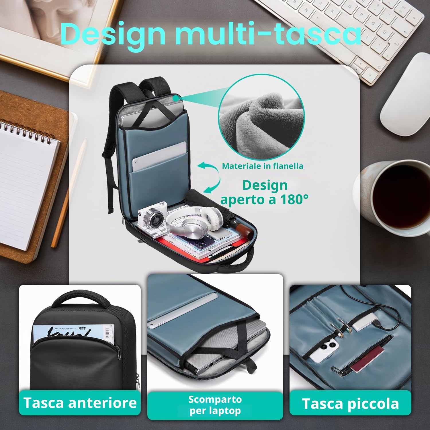 Zaino Porta PC 15.6 Pollici Uomo Donna Lavoro Impermeabile Antifurto con Porta USB per Uffico Università Scuola Viaggio Business-Nero